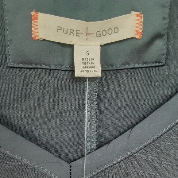 Pure + Good Anthropologie V-Neck Tee Long Sleeve Satin Trim Women Top - Picture 5 of 6